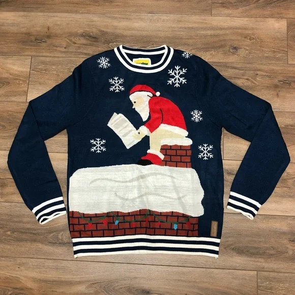 Tipsy Elves Ugly Sweater - Santa on the Roof Chimney - Blue Red White - Picture 7 of 7